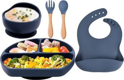 Produktbild von Famanu Kinderteller mit Fächern - Silikon Babyplatte mit Antirutsch-Noppen