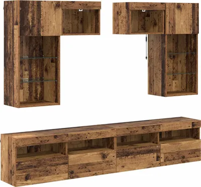 Productafbeelding van vidaXL TV-wandmontageset, 6 stuks, zwart, eikenlook, houtvezel