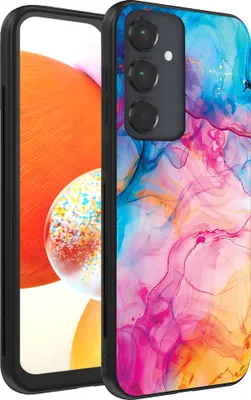 Productafbeelding van Smartphonica Telefoonhoesje, geschikt voor:Samsung Galaxy A14, met regenboogkleurige acrylmarmerprint - TPU achterkantbescherming.Regenboogacrylmarmerdesign
