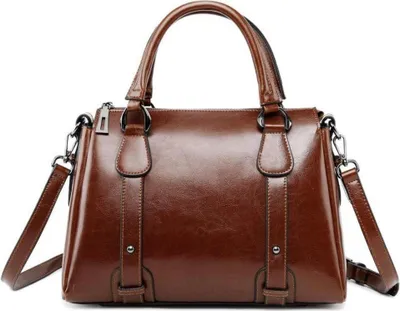 Produktbild von Damen Leder Handtasche Henkeltasche Umhängetasche Schultertasche in Kaffee Braun