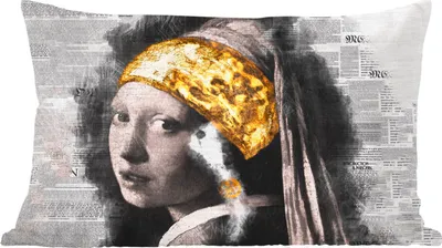 Produktbild von MuchoWow® Zierkissen Sofakissen Wohnzimmer Dekokissen 50x30 cm Das Mädchen mit dem Perlenohrring - Vermeer - Collage - Wohnzimmerdekoration - Polster mit Photo