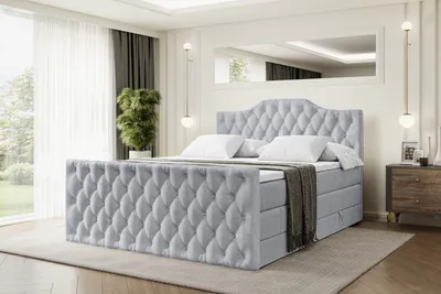 Produktbild von ALTDECOR Boxspringbett mit Fußteil, 2 Matratzen und Topper - 140x200 cm - VILA-1-Z KING - Hellgrau Samt - Polsterbett mit, H3- und H4- Matratzen, Bettkasten und Lattenrost, Bett mit Stauraum