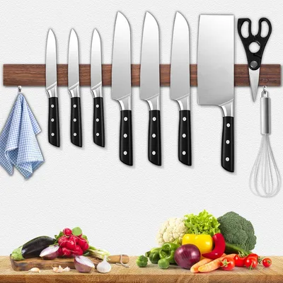 Immagine prodotto di Coltello a nastro magnetico 25 cm con 2 ganci, nero magnetico, senza foratura