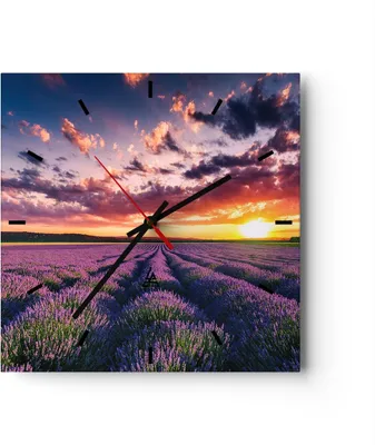 Produktbild von Wanduhr - Quadrat - Glasuhr - Lavendel Berge Feld - 40x40cm - Schleichendes Uhrwerk - Lautlos - zum Aufhängen bereit - Dekoration Modern - Wanddekoration aus Glas - C3AC40x40-3816