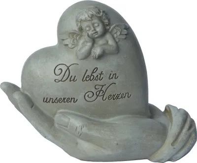 Produktbild von Grabschmuck Herz in Hand Spruch Engel Grabstein Gedenkstein Grabdeko Deko Figur