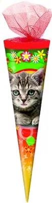 Produktbild von Schultüte / Zuckertüte / Länge: 35cm / rund / Tüllverschluss / "Katze"