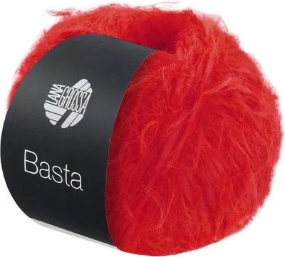A ball of red yarn with a black label.