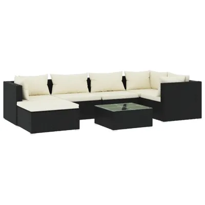 Image de vidaXL Ensemble de salon de jardin 7 pièces avec coussins Poly rotin noir