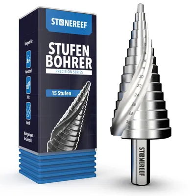 Produktbild von Stufenbohrer 4-32 mm HSS - Kegelbohrer Schälbohrer Blechbohrer Metall 15 Stufen von 4 bis 32 mm - ein Bohrer statt 15 Einzelbohrer