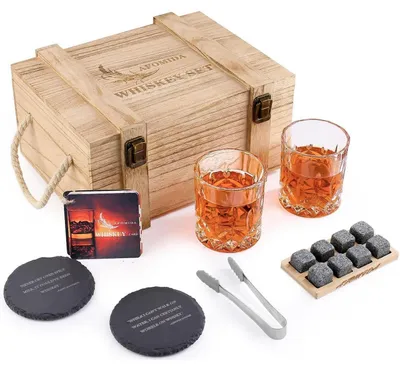Immagine prodotto di Set di bicchieri per whisky con sassi refrigeranti e accessori: 2 bicchieri, 8 sassi