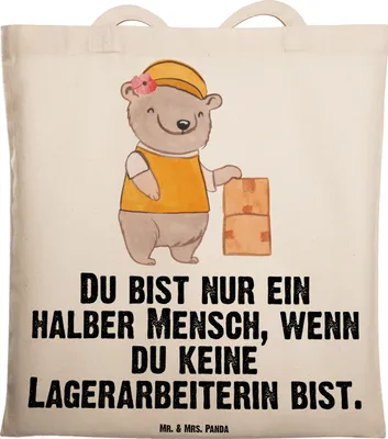 Produktbild von Mr. & Mrs. Panda Tragetasche Lagerarbeiterin Herz - Transparent - Geschenk, Witzig, Ausbildung, Einkaufstüte, Tote Bag, Spruch, Fachlageristin, Lustig, Laptoptasche