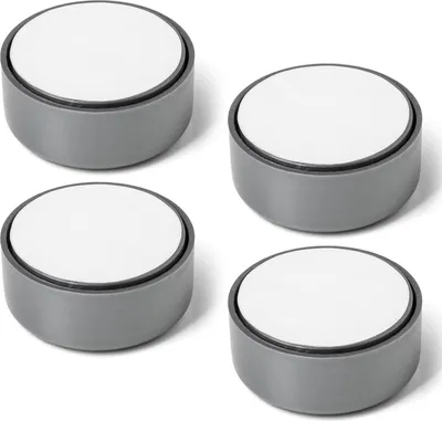 Four gray furniture feet with white tops are arranged in a grid on a white background.