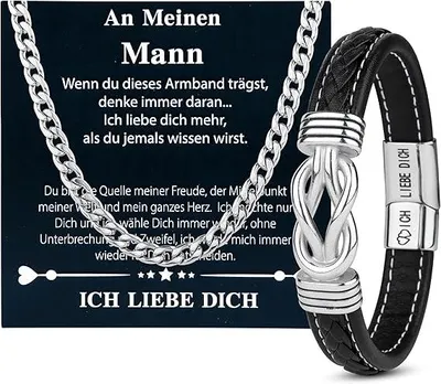 Produktbild von Ich Liebe Dich Geschenke für Männer/Papa/Opa Geschenk lederarmband Herren Geschenk papa/Ehemann Weihnachten/Valentinstag/Vatertagsgeschenke