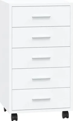 Obrázek produktu pro vidaXL Zásuvková skříňka s kolečky Dřevěný materiál v bílém lesku