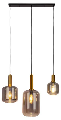 Produktbild von Pendelleuchte - 3er Pendelleuchte "FUMO" L: 82,4cm, Hängelampe im Retro Style, ausMetall und Glas in schwarz, 150 cm hoch, Maße 82,4 x 22 cm, E27-Fassung