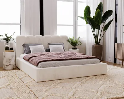 Produktbild von ADIDAR Premium Polsterbett Mido 140x200 cm - mit Metallrahmen, Bettkasten & Lattenrost - Creme (Amor Velvet 4323)