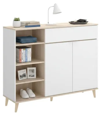 Produktbild von Sideboard Sumbra, 120 x 40 x 102 cm, Weiß und Eiche