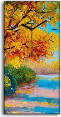 Produktbild von Wanduhr Bürouhr Leinwand Bild Quarz 30x60 Öl Malerei Bäume Pfad Herbst Natur - schwarze Hände