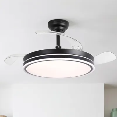 Produktbild von Parrot Uncle Deckenventilator mit Beleuchtung und Fernbedienung, 106 cm einziehbare Flügel, schwarz, LED Ringdesign, dimmbar, 3 Lichtfarben