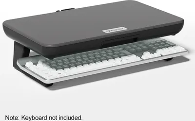 Obrázek produktu pro Olmaster Skládací stojan na notebook, výškový stojan na počítač, podstavec pod monitor, ergonomický design, dvoustupňové nastavení výšky, racionální skladování, skládací stojan ve tvaru L, úložný prostor pro klávesnice plné velikosti, černý