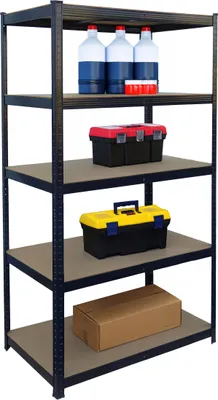 Image de Étagère robuste Relaxdays, H x l x P 180 x 100 x 60 cm, capacité de charge 1 250 kg, 5 étagères en MDF, étagère de rangement pour cave, à assembler, noire