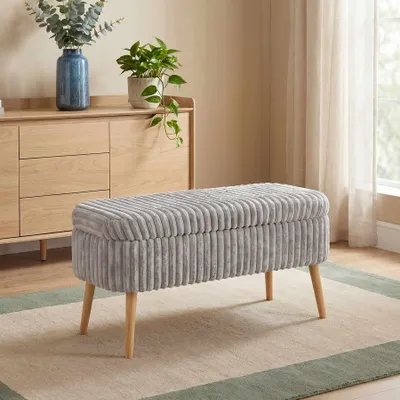 Image de Hanah Home, pouf Toscano de haute qualité, couleur gris, 100% mélaminé, dimensions : 90 x 46 x 35 cm