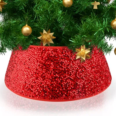 Weihnachtsbaumrock aus Paillettenstoff, Ø 42-60 cm, Höhe 22 cm, Rot
