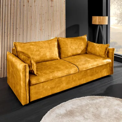 Produktbild von riess-ambiente Design Schlafsofa APARTMENT 215cm senfgelb Samt 3-Sitzer Couch inkl. Bettkasten Schlafcouch Sofa