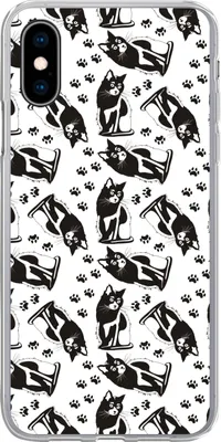 Produktbild von MuchoWow® Handyhülle Schutzhülle Hülle für Telefoonhoesje iPhone X Muster - Katze - Schwarz - Weiß - Jungen - Mädchen - Kinder - Kind Silikon Softcase Handy Hülle - Handyhülle