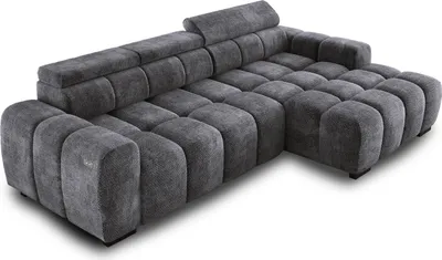Produktbild von Ecksofa OMBO 285x168x77/97 cm, Rechte Seite Mit Schlaffunktion, Elektrisch Ausziehbarer Sitzfläche, Verstellbaren Kopfstützen, Dunklen Buchenholzfüßen, Hydrophobem EDEN-Bezugstoff - Graphit