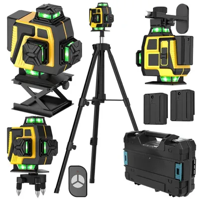 Produktbild von Laser-Wasserwaage - Kreuzlinienlaser 16 Linien 4x360° - 21V - 2×2400 mAh Akkus - Mit Stativ - Kunststoffkoffer - Grün