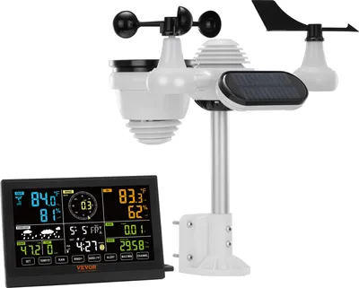Produktbild von Stacja pogodowa VEVOR 7 w 1 Bezprzewodowa stacja pogodowa z czujnikiem zewnętrznym Kolorowy wyświetlacz 7,5" Zegar atomowy RCC do pomiaru kierunku wiatru Prędkość wiatru Ciśnienie powietrza Temperatura i wilgotność wewnętrzna/zewnętrzna Faza księżyca