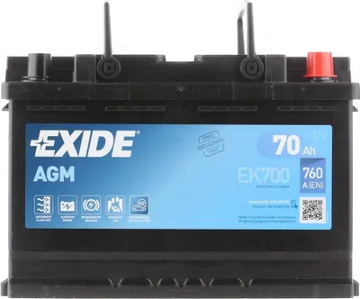 Zdjęcie produktu dla Akumulator samochodowy EXIDE 12 V 70 Ah 760 A/EN EK700 dł. 278 mm szer. 175 mm wys. 190 mm NOWOŚĆ
