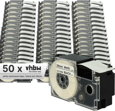 Produktbild von vhbw 50x Schriftband-Kassette Ersatz für Casio XR-24WE, XR-24WE1 für Etiketten-Drucker 8m x 24mm Schwarz auf Weiß