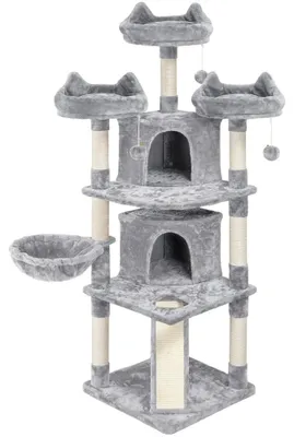 Image de Yaheetech, arbre à chat de 175 cm, grand, avec 7 poteaux à gratter, couleur gris clair