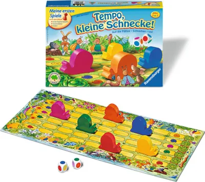 A board game box and board are displayed together, with game pieces on the board.