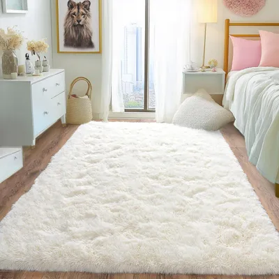 Obrázek produktu pro Koberec s vysokým vlasem do obývacího pokoje, rozměry 120x160 cm, barva krémová, protiskluzový