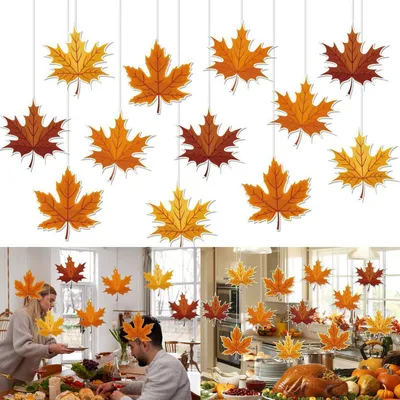 Produktbild von Herbstdekoration zum Aufhängen 24 Stück Mini Ahornblätter Thanksgiving Fenster Deko