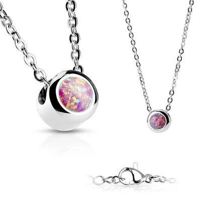 Produktbild von Pinke Edelstahl Ankerkette mit synthetischem Opal, 9 mm, 46/51 cm Länge