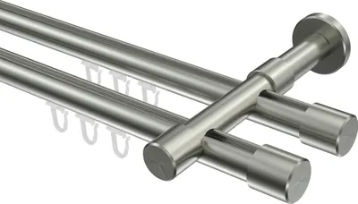 Produktbild von Interdeco Innenlaufstange / Gardinenstange mit Innenlauf Edelstahl-Optik, Typ Prestige Santo (Kappe), 20 mm Ø 2-läufig, 280 cm