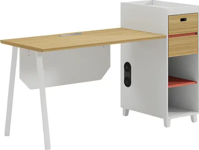 Immagine prodotto di Scrivania in legno con spazio di archiviazione e scaffali Design moderno per l'ufficio