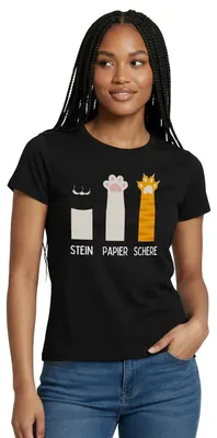 Produktbild von Spreadshirt Katzen Pfoten | Stein Papier Schere Frauen T-Shirt, S, Schwarz