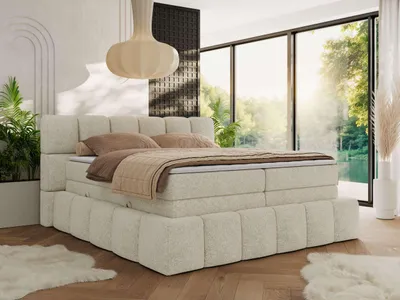 Produktbild von MKS MEBLE Boxspringbett 140 x 200 mit bettkasten NIRA KING, Polsterbett 7 Zonen Multipocket-Matratze und Topper, Doppelbett - Creme Strukture - H4