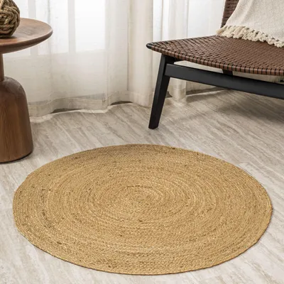 Produktbild von Handgewebter Jute-Teppich, 90 cm Durchmesser, im Boho-Stil