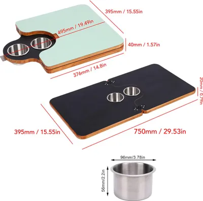 Zdjęcie produktu dla Zamiennik blatu do kampera z 2 uchwytami na napoje, składany, 29,53 x 15,55 cala, drewniany blat do łodzi do pracy na pokładzie przyczepy kempingowej, jachtu