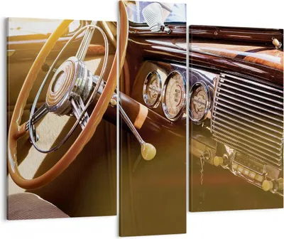Produktbild von Bild auf Leinwand - Leinwandbild - 3 Teile - Auto Retro Vintage - 95x80cm - Wand Bild - Wanddeko - Wandbilder - Leinwanddruck - Bilder - Wanddekoration - Leinwand bilder - Wandbild - CB95x80-4939