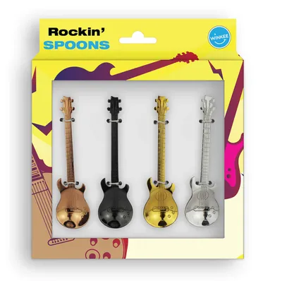 Kaffeelöffel-Set aus 4 Stück, Gitarren-Design, Edelstahl