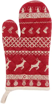 Produktbild von Unyqoos® Clayre & Eef Ofenhandschuh 16×30 cm, Rot – 100% Baumwolle mit Polyester-Füllung, Weihnachtsmuster (Nordic Christmas)