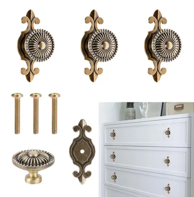 Image de Poignées d'armoire vintage, lot de 3, boutons de meuble avec vis de 25 mm, poignées de tiroir vintage pour portes, armoires de cuisine et penderies.