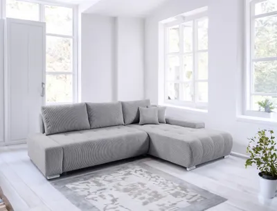 Produktbild von Ecksofa Sofa mit Schlaffunktion VOGAR Stoff Poso Hellgrau Ottomane Rechts